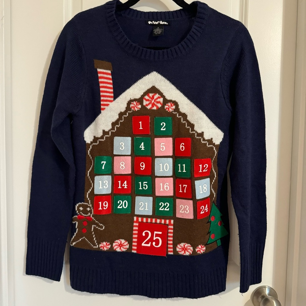 Planet Gold Navy Blue Christmas Sweater, M